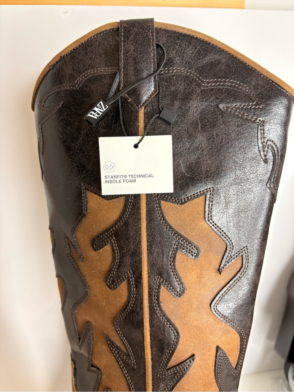 Zara Two-Tone Brown and Dark Brown Over-the-Knee Western Boots - Picture 8 of 12